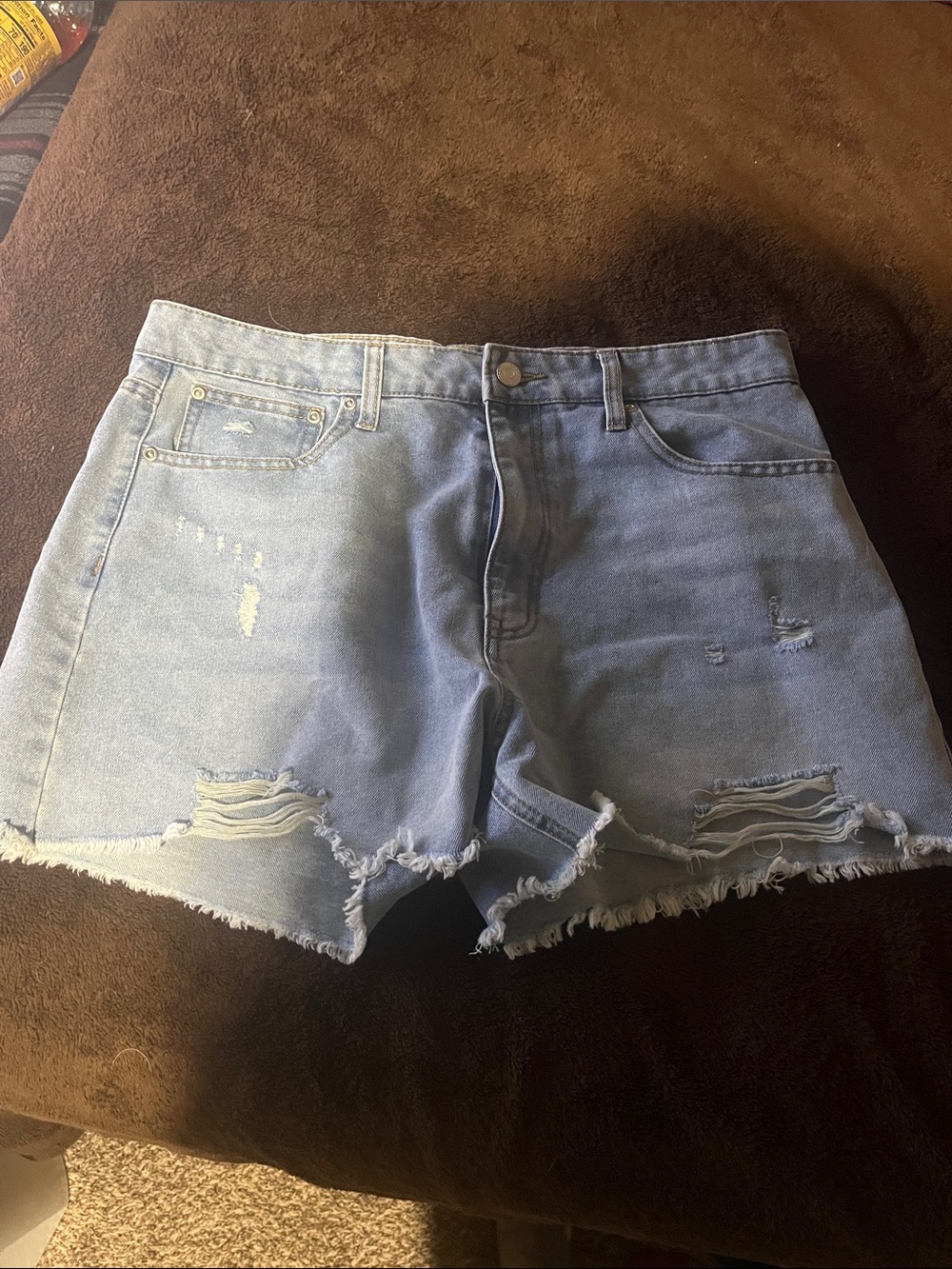 Women's Light Blue Distressed Denim Cutoff Shorts